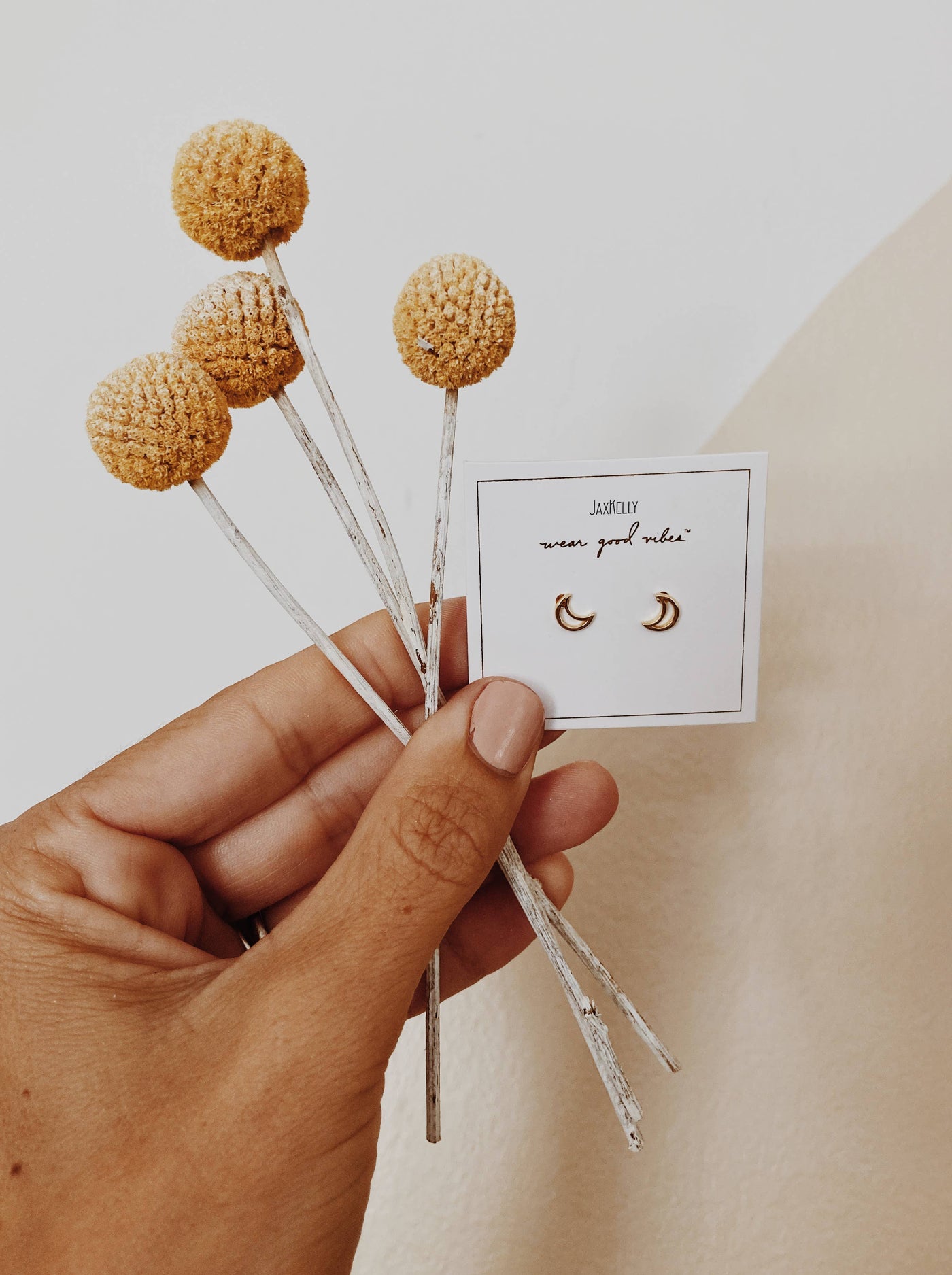 18k Gold & 925 Dainty Moon Stud