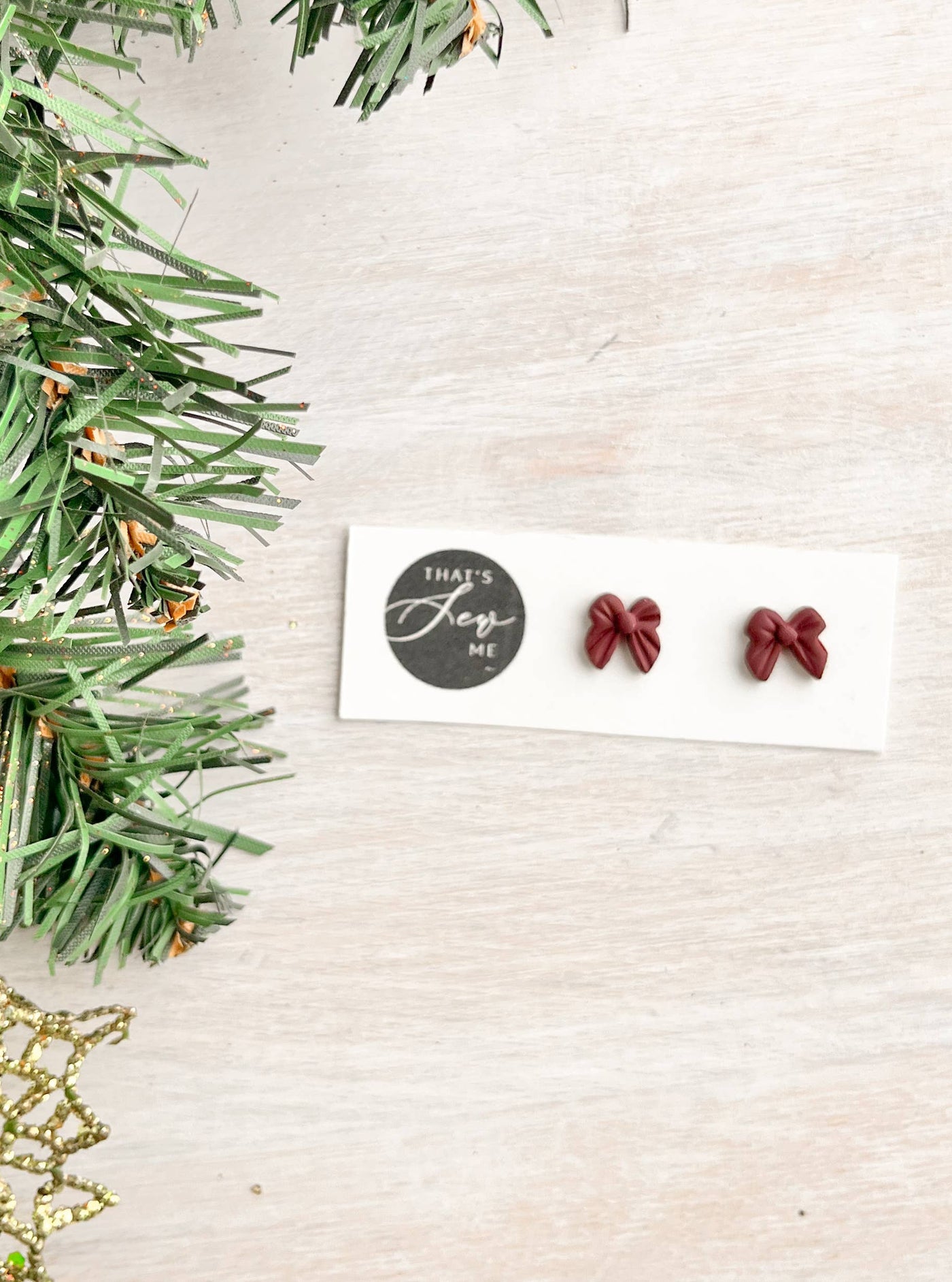 Mini Dark Red Bow Studs