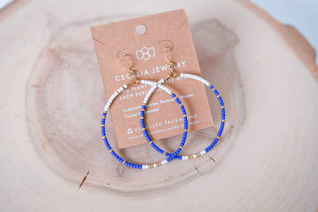 Navy Seed Bead Hoops