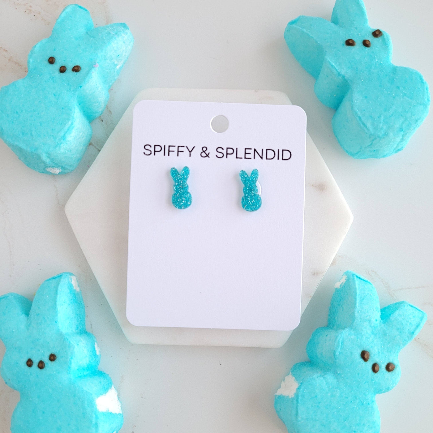 Glitter Bunny Studs - Blue